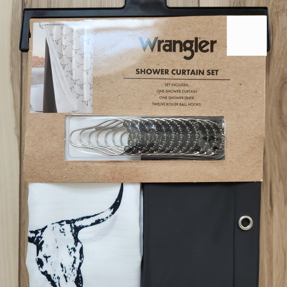 Wrangler Black and White Shower Curtain Set with Hooks